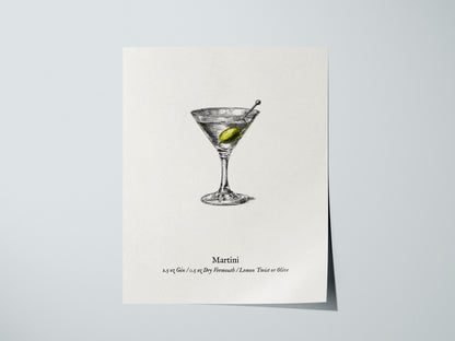 Martini Poster | Vintage Cocktail Scientific Illustration Wall Art — giclée print detail on matte paper