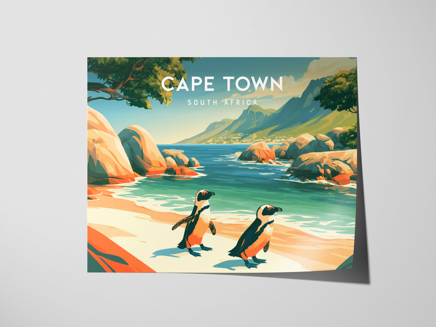 Cape Town, South Africa Landscape Poster | Harbor & Cityscape Travel Gift Wall Art — giclée print detail on matte paper