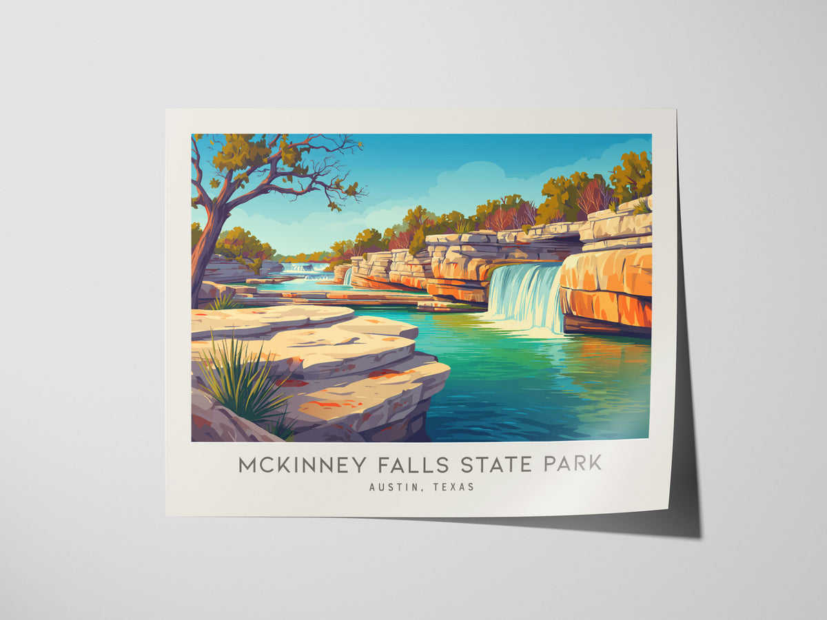 McKinney Falls State Park Landscape Matte Border Poster | Austin, Texas Framed or Unframed Travel Wall Art — giclée print det