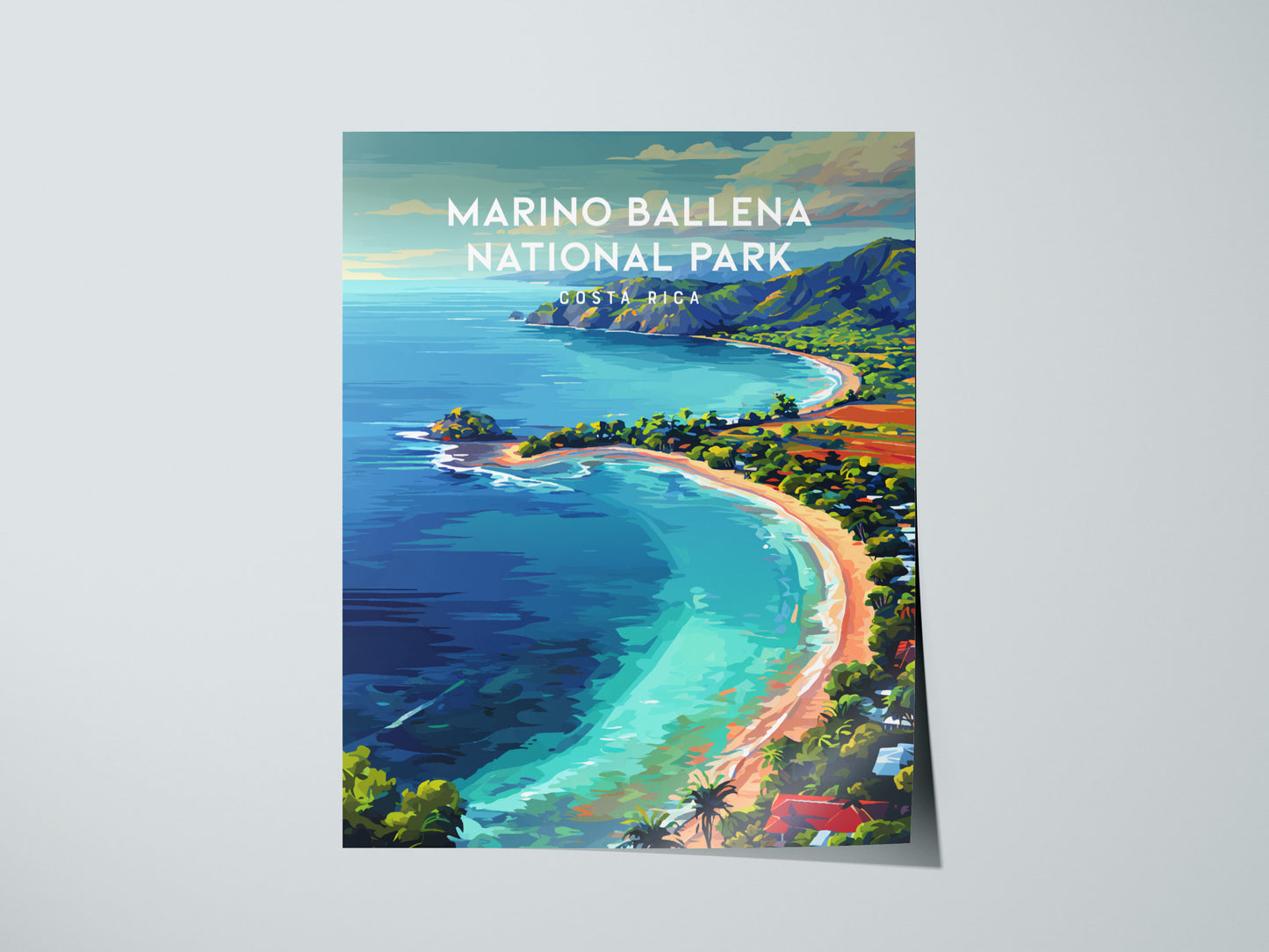 Marino Ballena National Park, Costa Rica Poster | Whale Tail Beach Tropical Wall Art — giclée print detail on matte paper