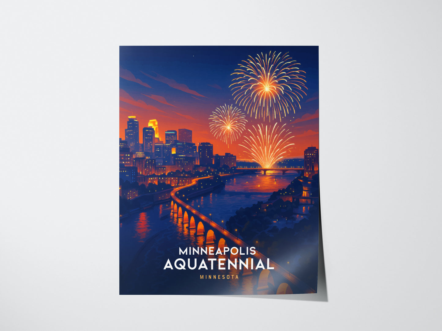 Minneapolis Aquatennial Poster | Stone Arch Bridge Fireworks Art