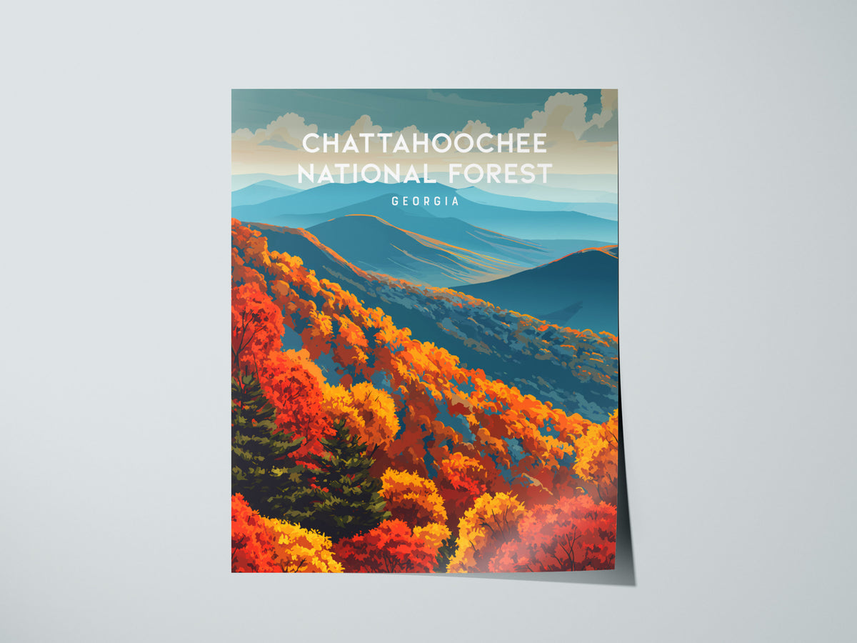 Chattahoochee National Forest, Georgia Poster | Mountain Wilderness Destination Print Wall Art — giclée print detail on matte