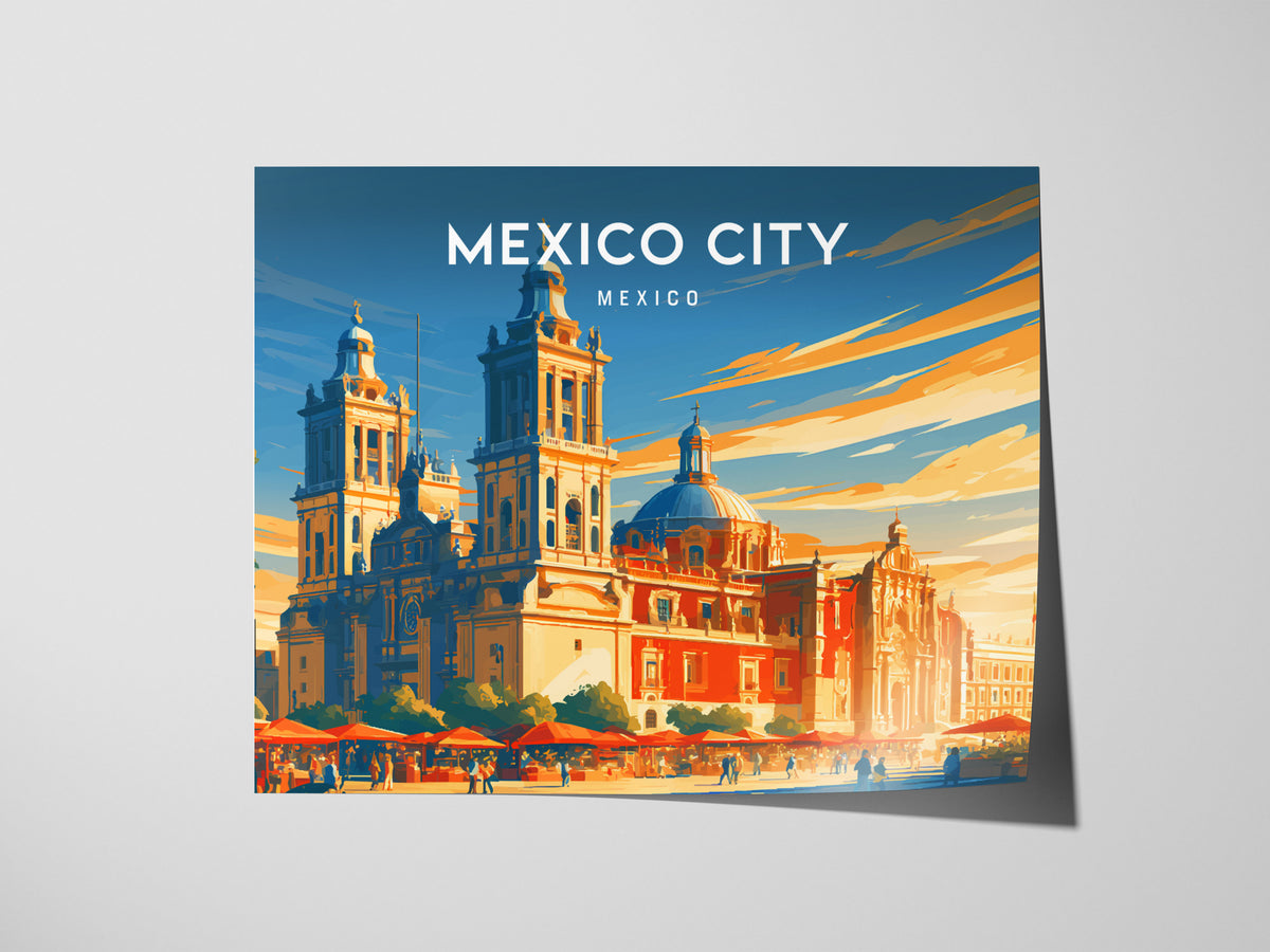 Mexico City Landscape Poster | Mexico Travel Gift Framed or Unframed Wall Art — giclée print detail on matte paper