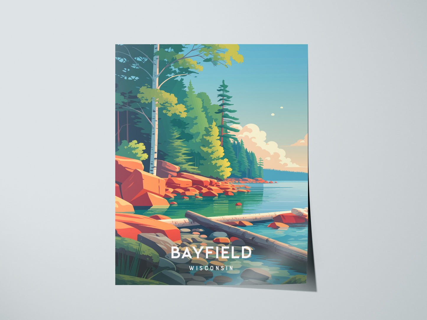 Bayfield, Wisconsin Poster | Lakeside Harbor & Sailboat Travel Wall Art — giclée print detail on matte paper
