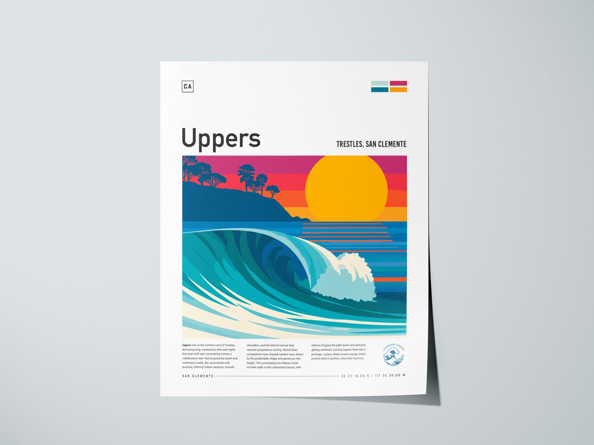 Uppers, Trestles Poster | Golden Hour Barrel Surf Wall Art — giclée print detail on matte paper