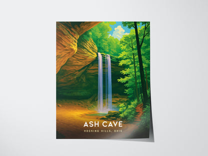 Ash Cave Hocking Hills Poster | Ohio Waterfall Nature Trail Wall Art