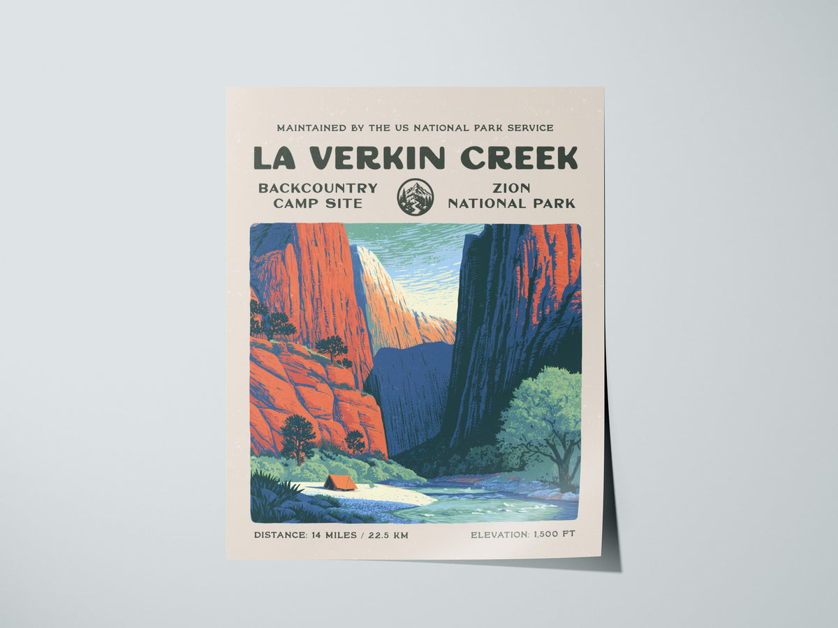 La Verkin Creek, Zion National Park Poster | Hiker Gift | Backcountry Trail Wall Art — giclée print detail on matte paper