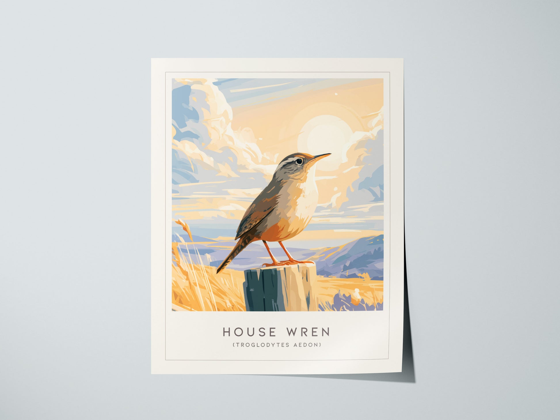 House Wren, Troglodytes aedon Poster | Charming Songbird Nature Wall Art — giclée print detail on matte paper