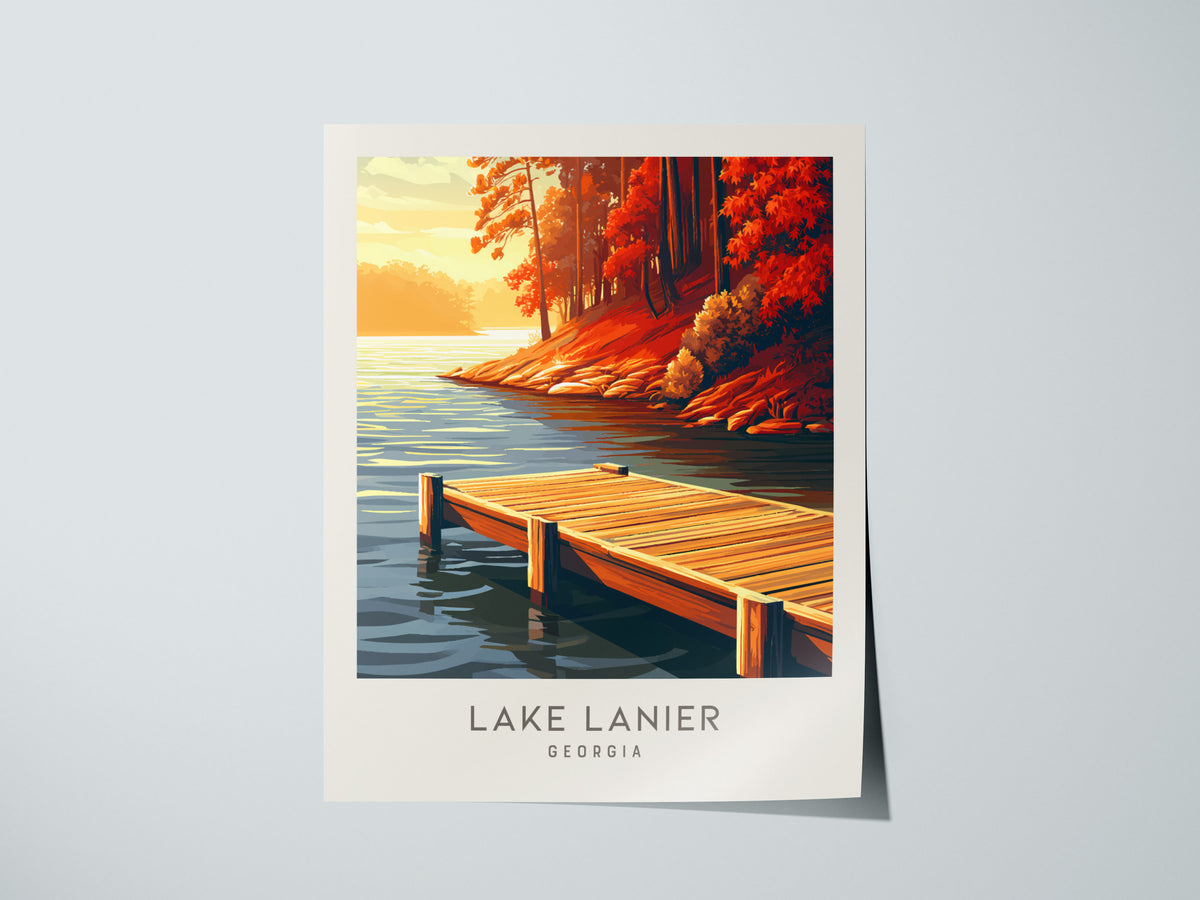 Lake Lanier Matte Border Poster | Georgia Destination Print Travel Wall Art — giclée print detail on matte paper