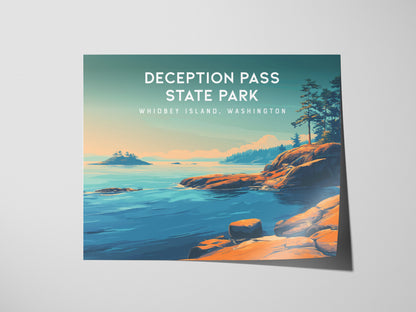 Deception Pass State Park Landscape Poster | Whidbey Island, Washington Pacific Northwest Beach House Decor — giclée print de