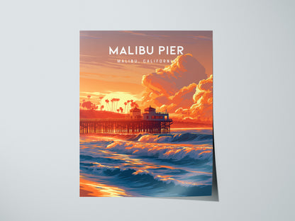 Malibu Pier, California Poster | Golden Coast Sunset Vibes Wall Art — giclée print detail on matte paper