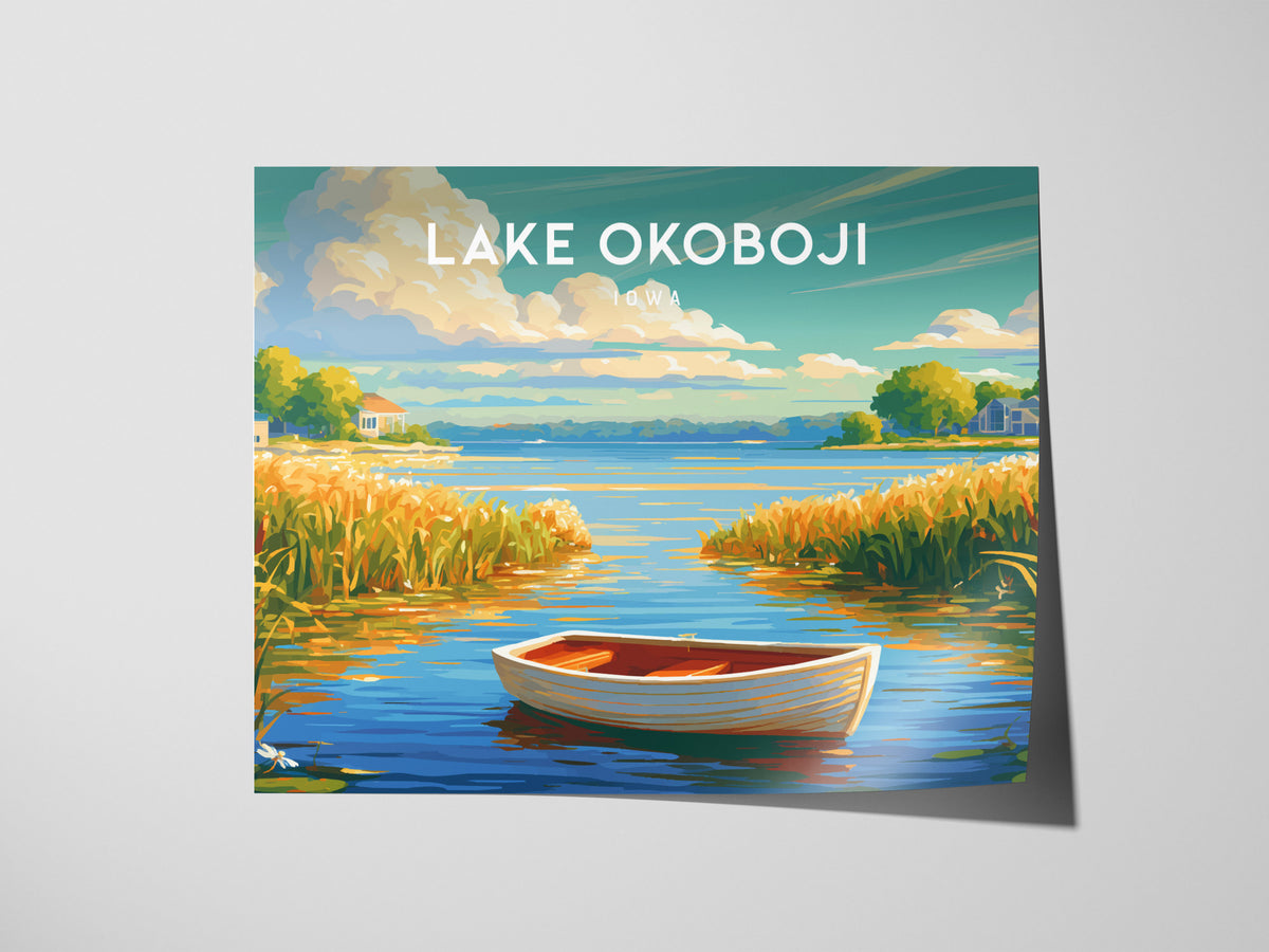 Lake Okoboji, Iowa Landscape Poster | Great Lakes Vacation Wall Art — giclée print detail on matte paper