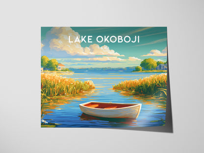 Lake Okoboji, Iowa Landscape Poster | Great Lakes Vacation Wall Art — giclée print detail on matte paper