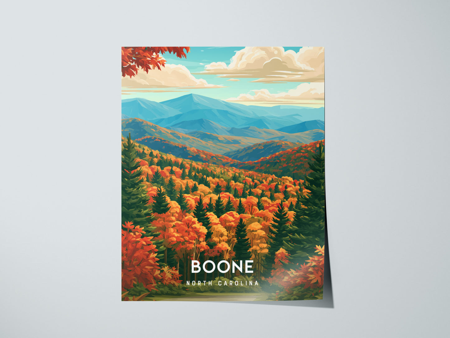 Boone, North Carolina Poster | Blue Ridge Mountain Charm Wall Art — giclée print detail on matte paper