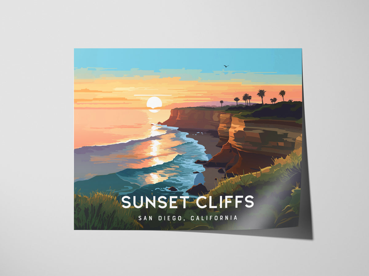 Sunset Cliffs, San Diego, California Landscape Poster | Coastal Beach Decor Wall Art — giclée print detail on matte paper