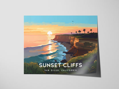 Sunset Cliffs, San Diego, California Landscape Poster | Coastal Beach Decor Wall Art — giclée print detail on matte paper