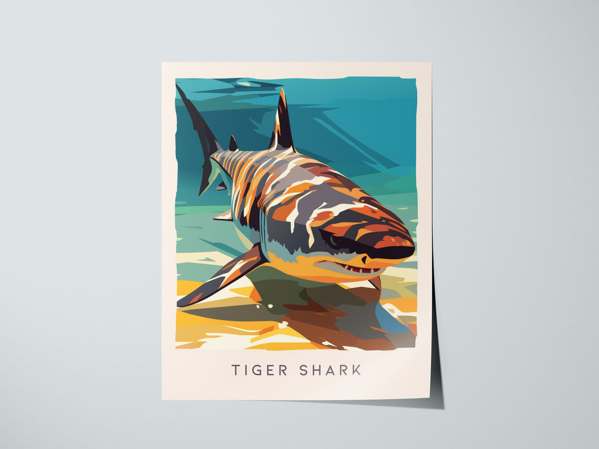 Tiger Shark, Galeocerdo cuvier Poster | Oceanic Predator Wildlife Wall Art — giclée print detail on matte paper