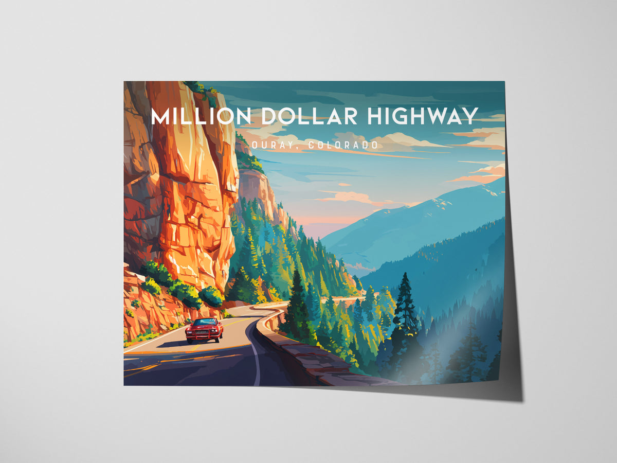 Million Dollar Highway Landscape Poster | Ouray, Colorado Framed or Unframed Alpine Road Art — giclée print detail on matte p