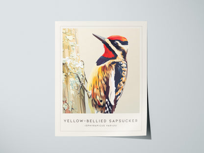 Yellow-bellied Sapsucker, Sphyrapicus varius Poster | Woodland Bird Wall Art — giclée print detail on matte paper