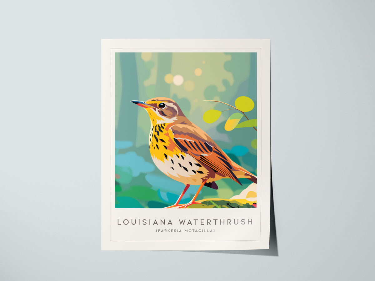 Louisiana Waterthrush, Parkesia motacilla Poster | Streamside Songbird Nature Wall Art — giclée print detail on matte paper