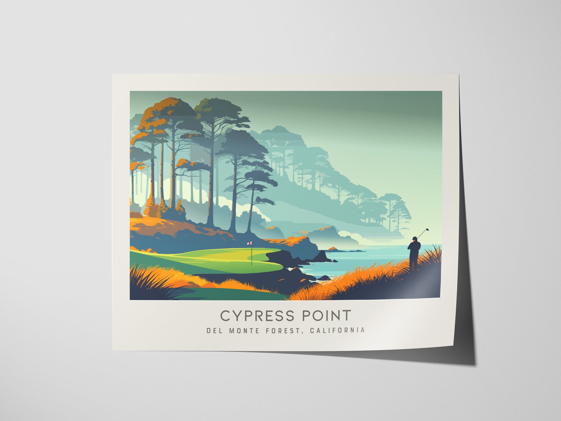 Cypress Point Landscape Matte Border Poster | Del Monte Forest, California Country Club Decor Golf Course Print — giclée prin