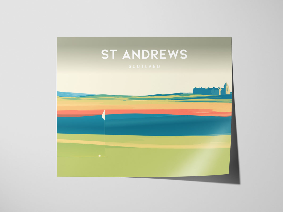 St Andrews Old Course, Scotland Landscape Poster | Golf Course Print Country Club Decor Wall Art — giclée print detail on mat