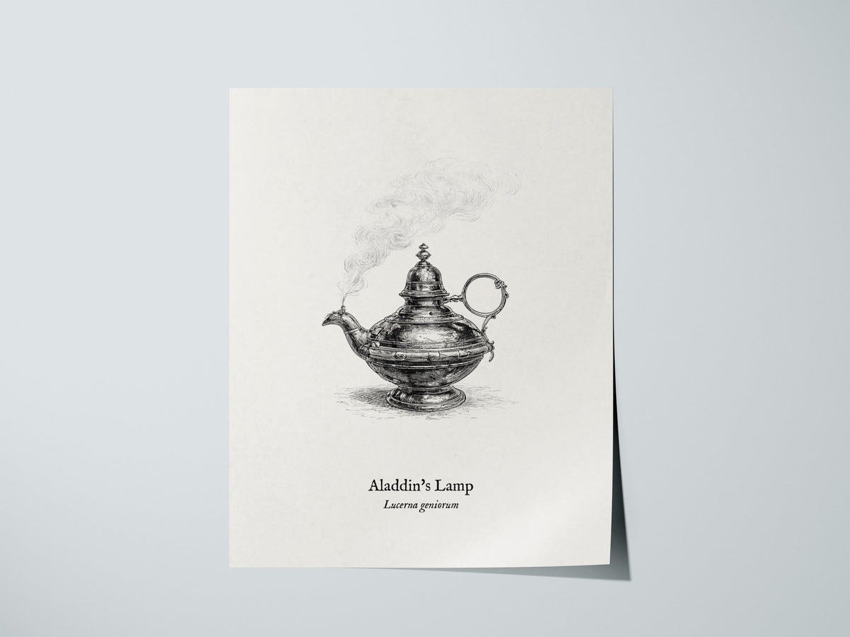 Aladdin's Lamp Poster | Lucerna Geniorum Pen and Ink Print Vintage Scientific Illustration Wall Art — giclée print detail on