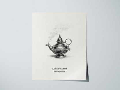 Aladdin's Lamp Poster | Lucerna Geniorum Pen and Ink Print Vintage Scientific Illustration Wall Art — giclée print detail on