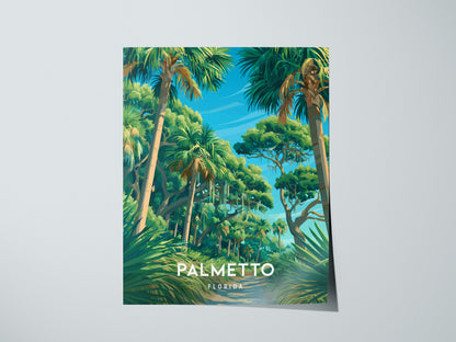 Palmetto, Florida Poster | River Town & Palms Coastal Wall Art — giclée print detail on matte paper