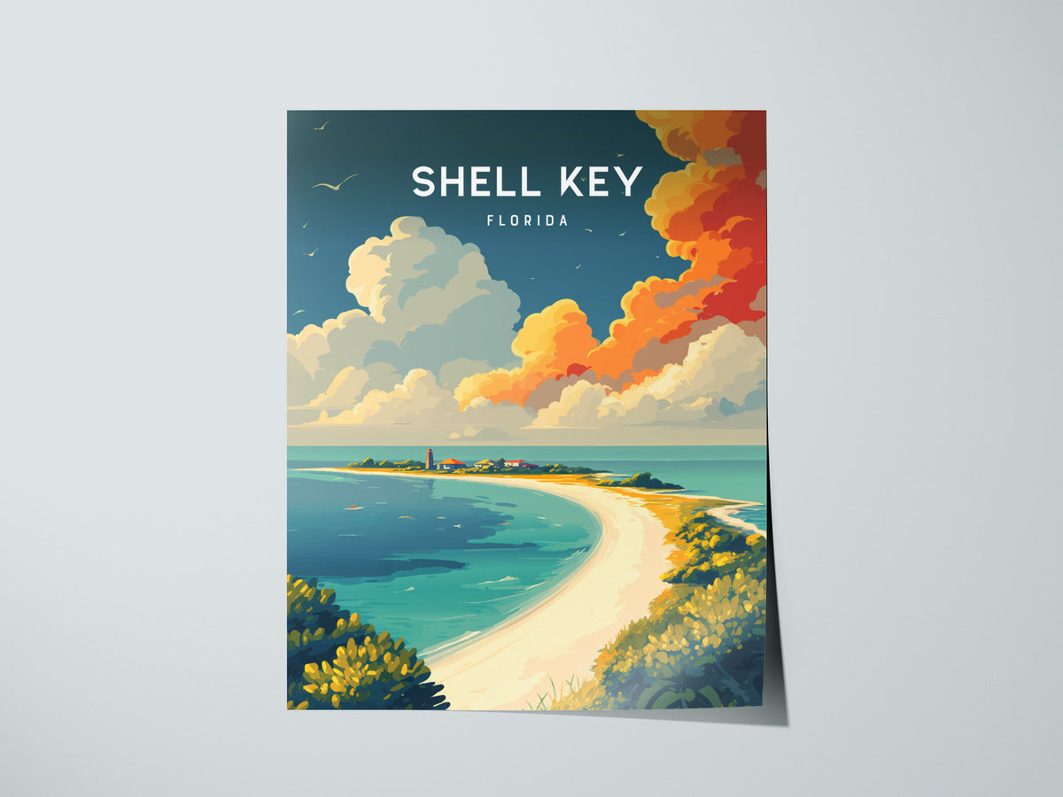 Shell Key, Florida Poster | Secluded Island & Shorebirds Wall Art — giclée print detail on matte paper