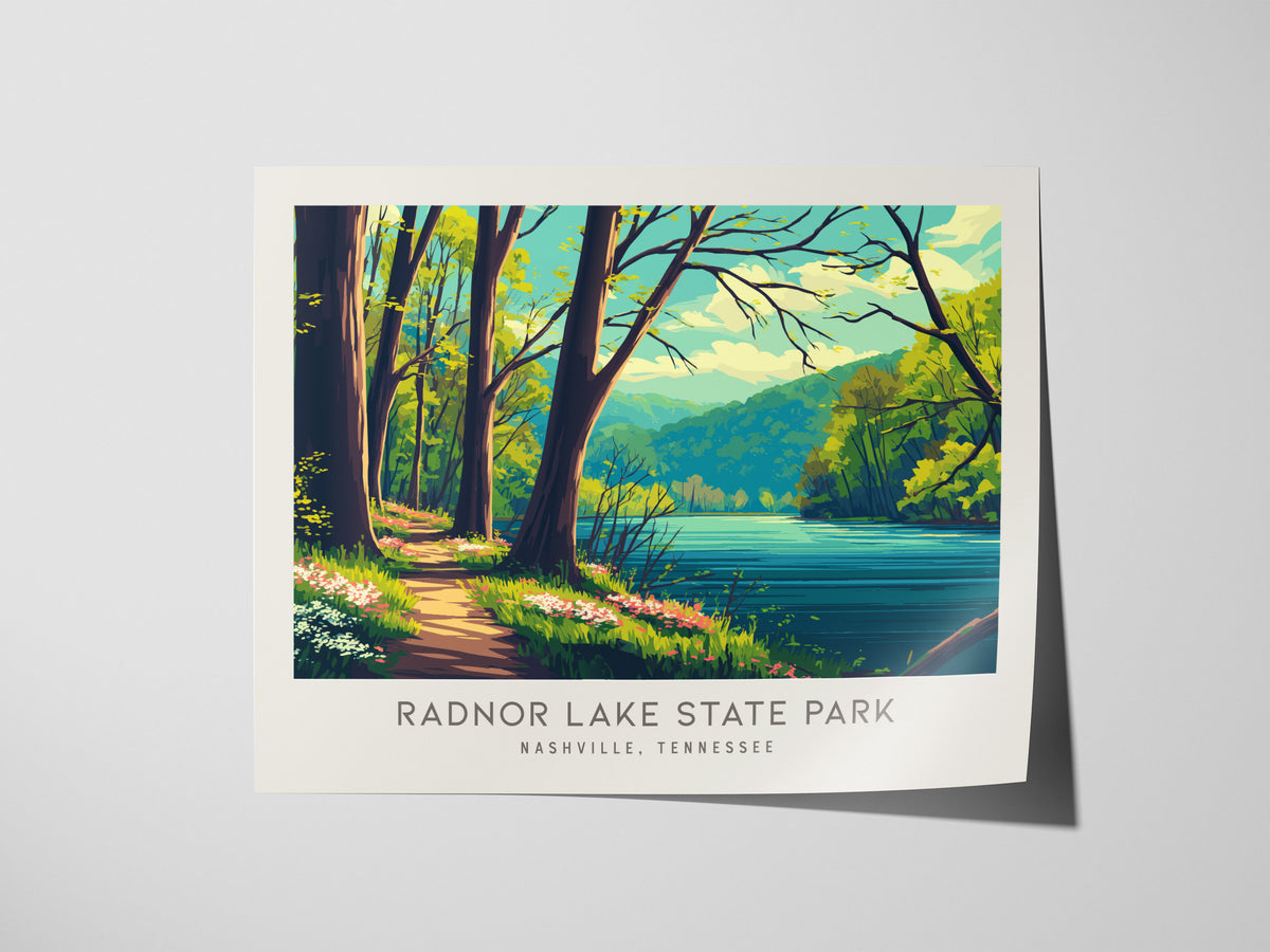 Radnor Lake State Park Landscape Matte Border Poster | Nashville, Tennessee Travel Gift Framed or Unframed — giclée print det