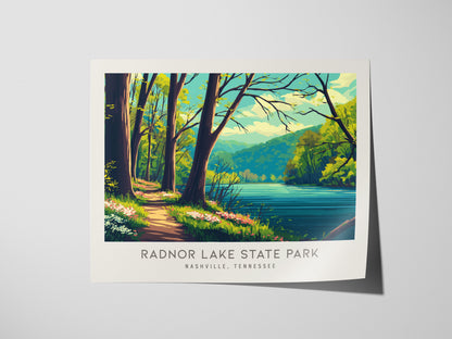Radnor Lake State Park Landscape Matte Border Poster | Nashville, Tennessee Travel Gift Framed or Unframed — giclée print det