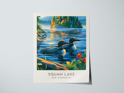 Squam Lake Matte Border Poster | New Hampshire Vacation Wall Art — giclée print detail on matte paper