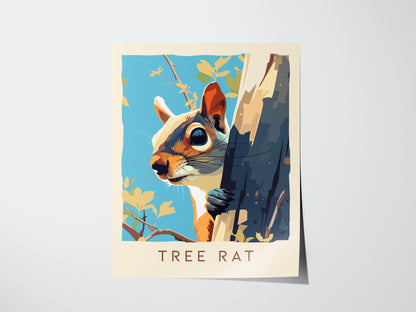 Tree Rat Poster | Urban Wildlife Squirrel Art | Funny Animal Wall Art