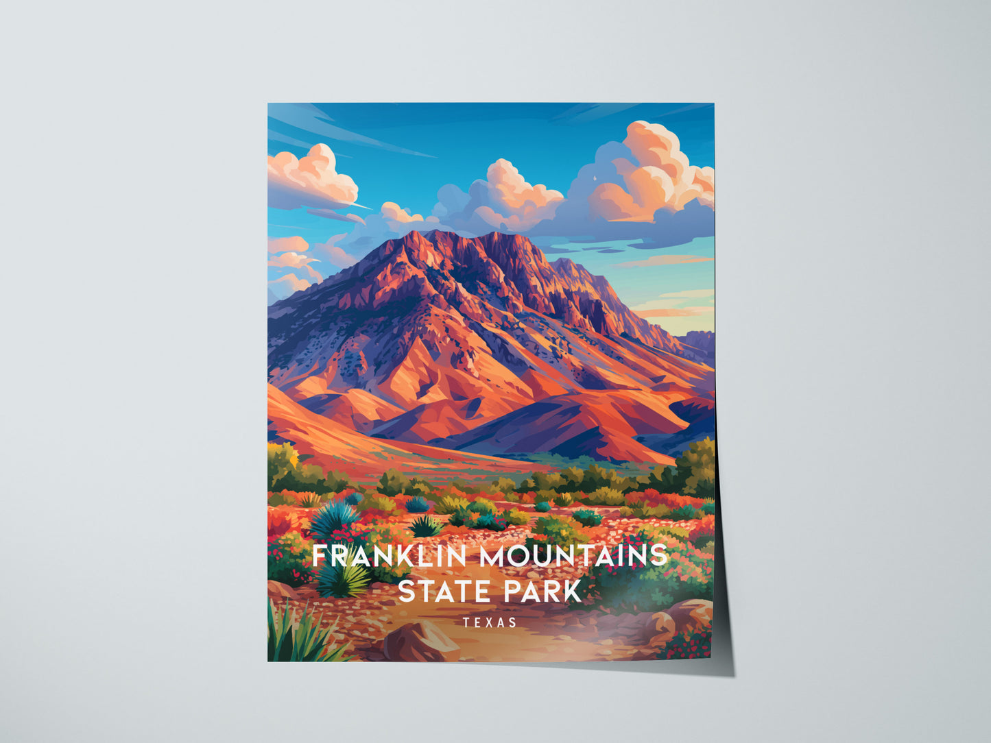Franklin Mountains State Park, Texas Poster | Desert Peaks & Desert Sky Wall Art — giclée print detail on matte paper