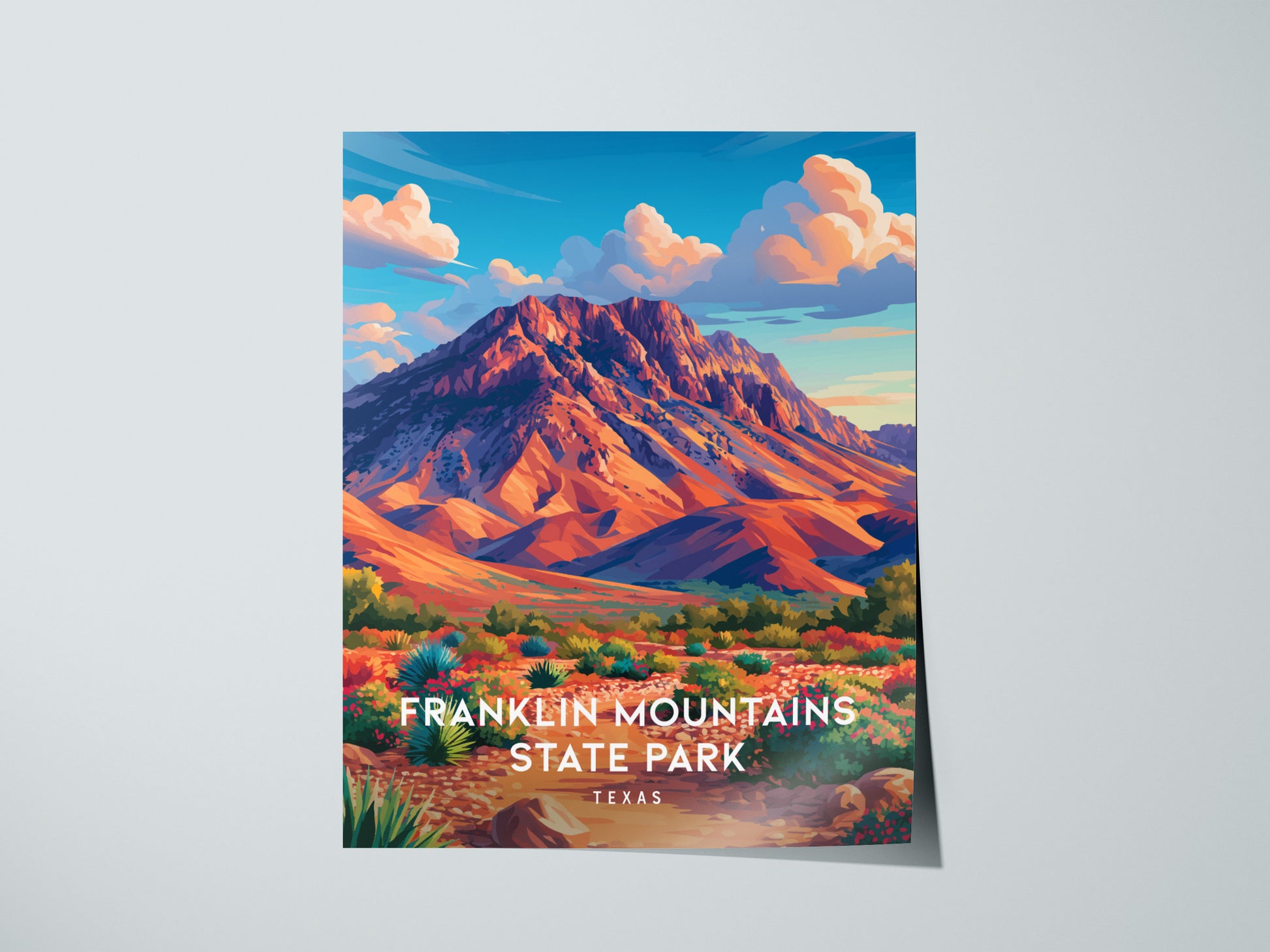 Franklin Mountains State Park, Texas Poster | Desert Peaks & Desert Sky Wall Art — giclée print detail on matte paper