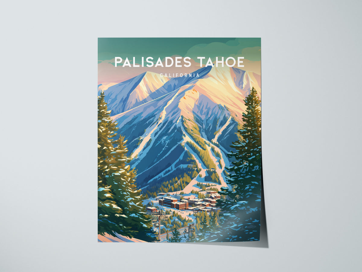 Palisades Tahoe, California Poster | Alpine Ski Lodge Mountain Wall Art — giclée print detail on matte paper