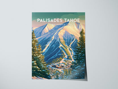 Palisades Tahoe, California Poster | Alpine Ski Lodge Mountain Wall Art — giclée print detail on matte paper