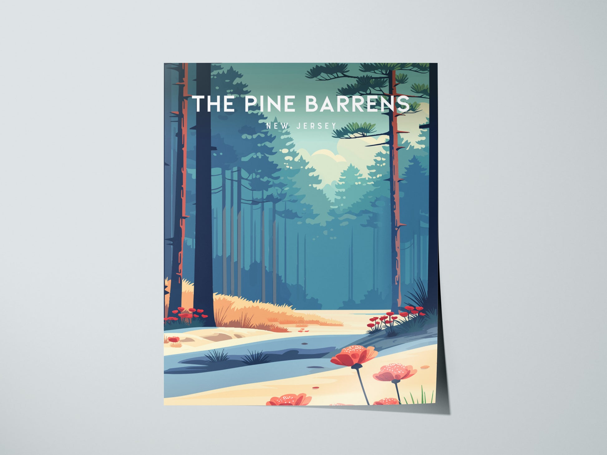 The Pine Barrens, New Jersey Poster | Misty Pines & Cranberry Bogs Wall Art — giclée print detail on matte paper