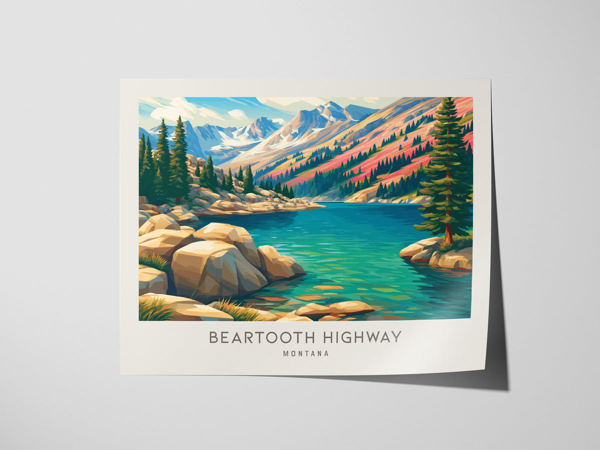 Beartooth Highway Landscape Matte Border Poster | Montana Travel Gift Framed or Unframed — giclée print detail on matte paper