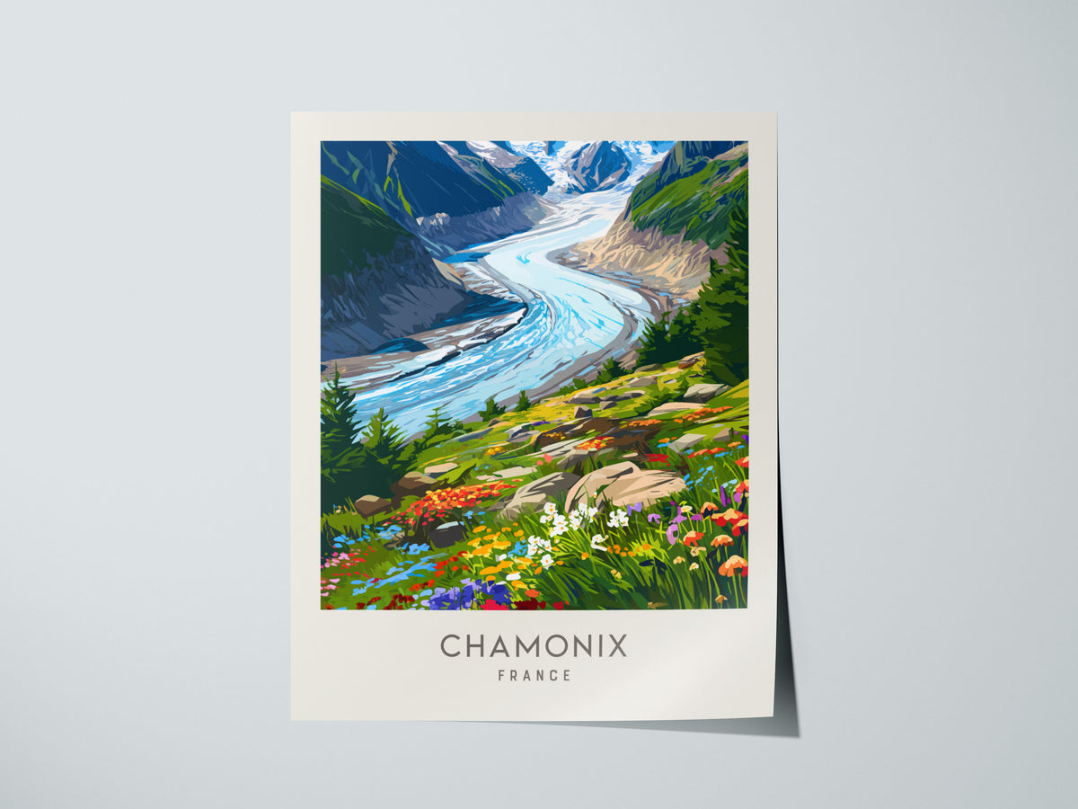 Chamonix Matte Border Poster | France Alpine Travel Wall Art — giclée print detail on matte paper