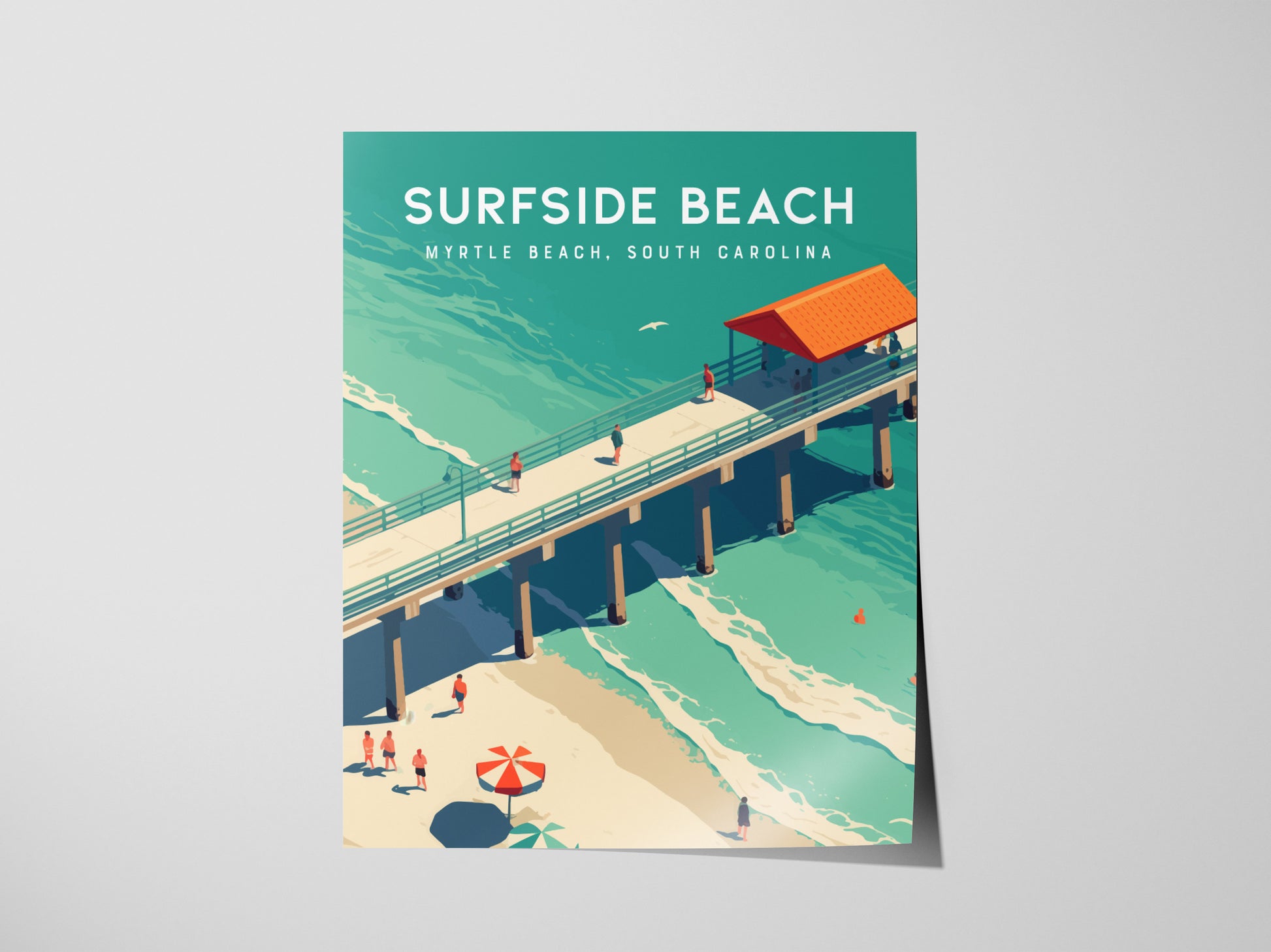 Surfside Pier Myrtle Beach Poster | SC Coast Art Grand Strand Vacation
