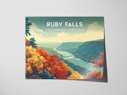 Ruby Falls Landscape Poster | Chattanooga, Tennessee Cavern Vacation Wall Art — giclée print detail on matte paper