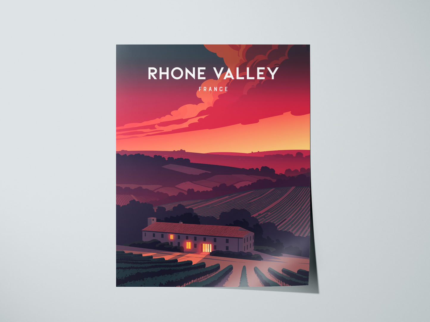 Rhône Valley, France Poster | Vineyard & River Countryside Wall Art — giclée print detail on matte paper