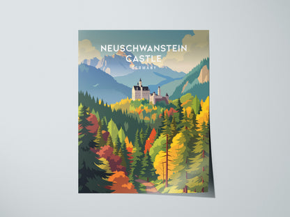 Neuschwanstein Castle, Germany Poster | Fairytale Alpine Fortress Framed or Unframed Wall Art — giclée print detail on matte
