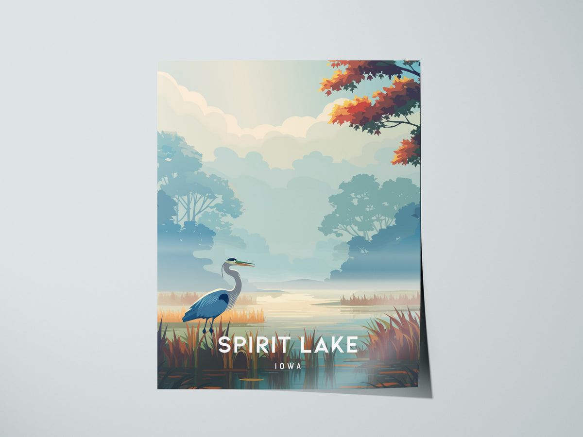 Spirit Lake, Iowa Poster | Lakeside Serenity Destination Print Wall Art — giclée print detail on matte paper