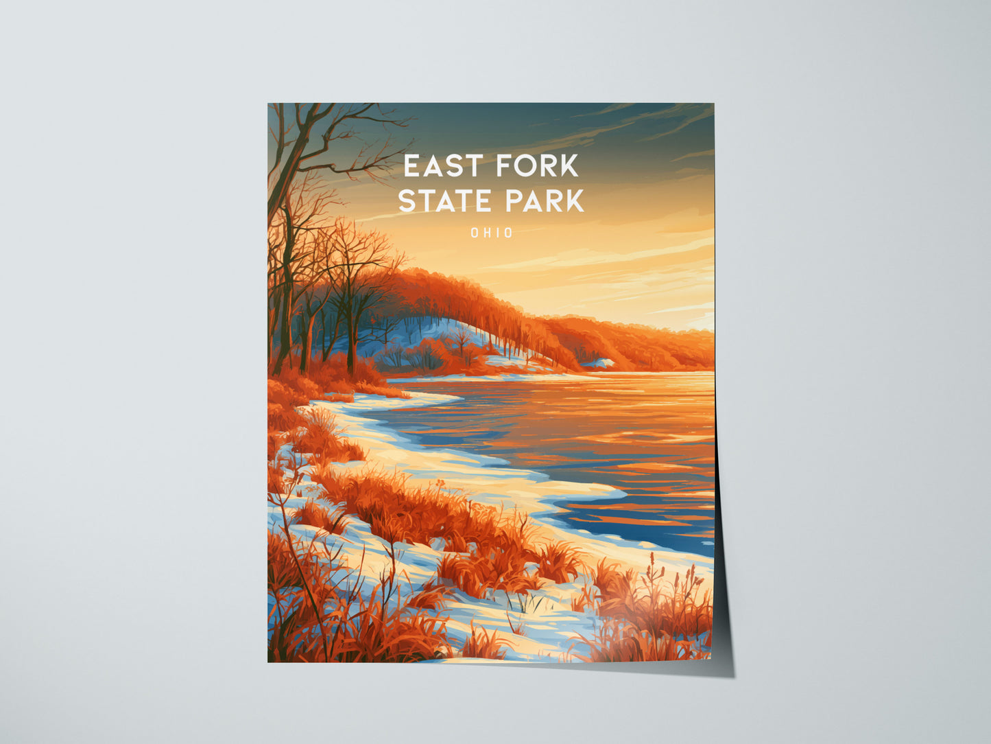 East Fork State Park, Ohio Poster | Lakeside Serenity & Rolling Hills Wall Art — giclée print detail on matte paper