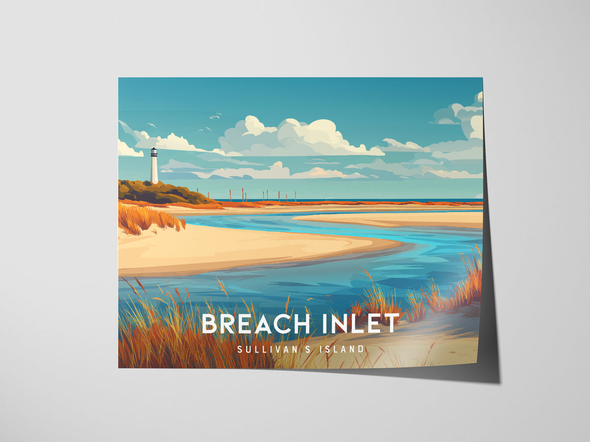 Breach Inlet Landscape Poster | Sullivan's Island Tropical Beach Print Wall Art — giclée print detail on matte paper