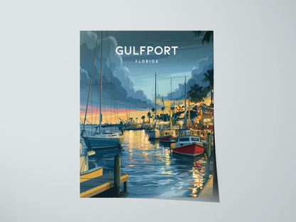 Gulfport, Florida Poster | Charming Waterfront Village Sunset Wall Art — giclée print detail on matte paper