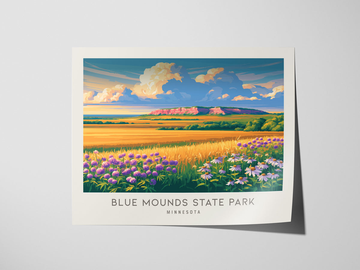 Blue Mounds State Park Landscape Matte Border Poster | Minnesota Travel Wall Art — giclée print detail on matte paper